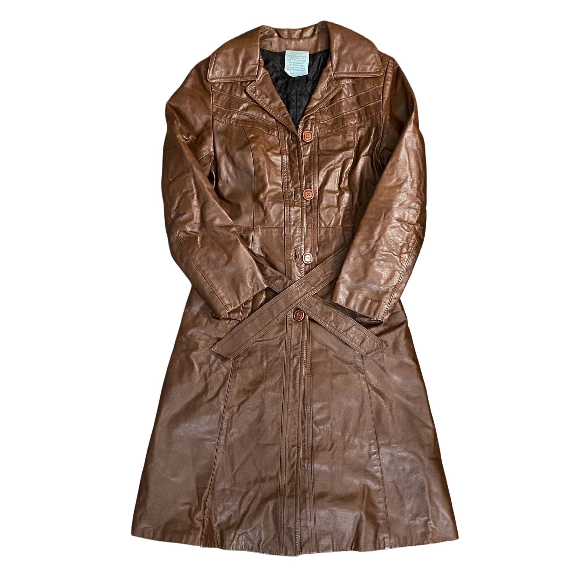 42" Brown Leather Trench