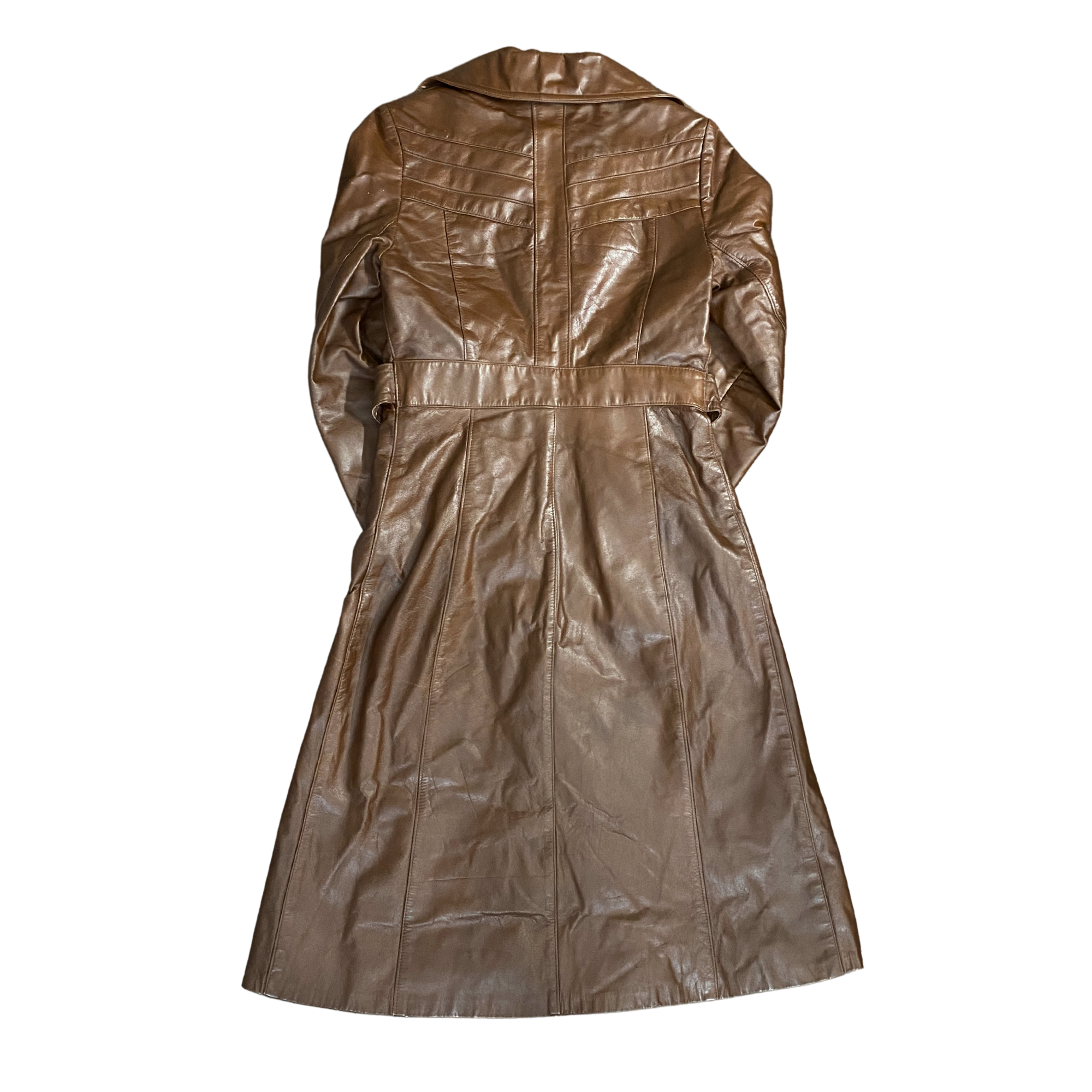 42" Brown Leather Trench