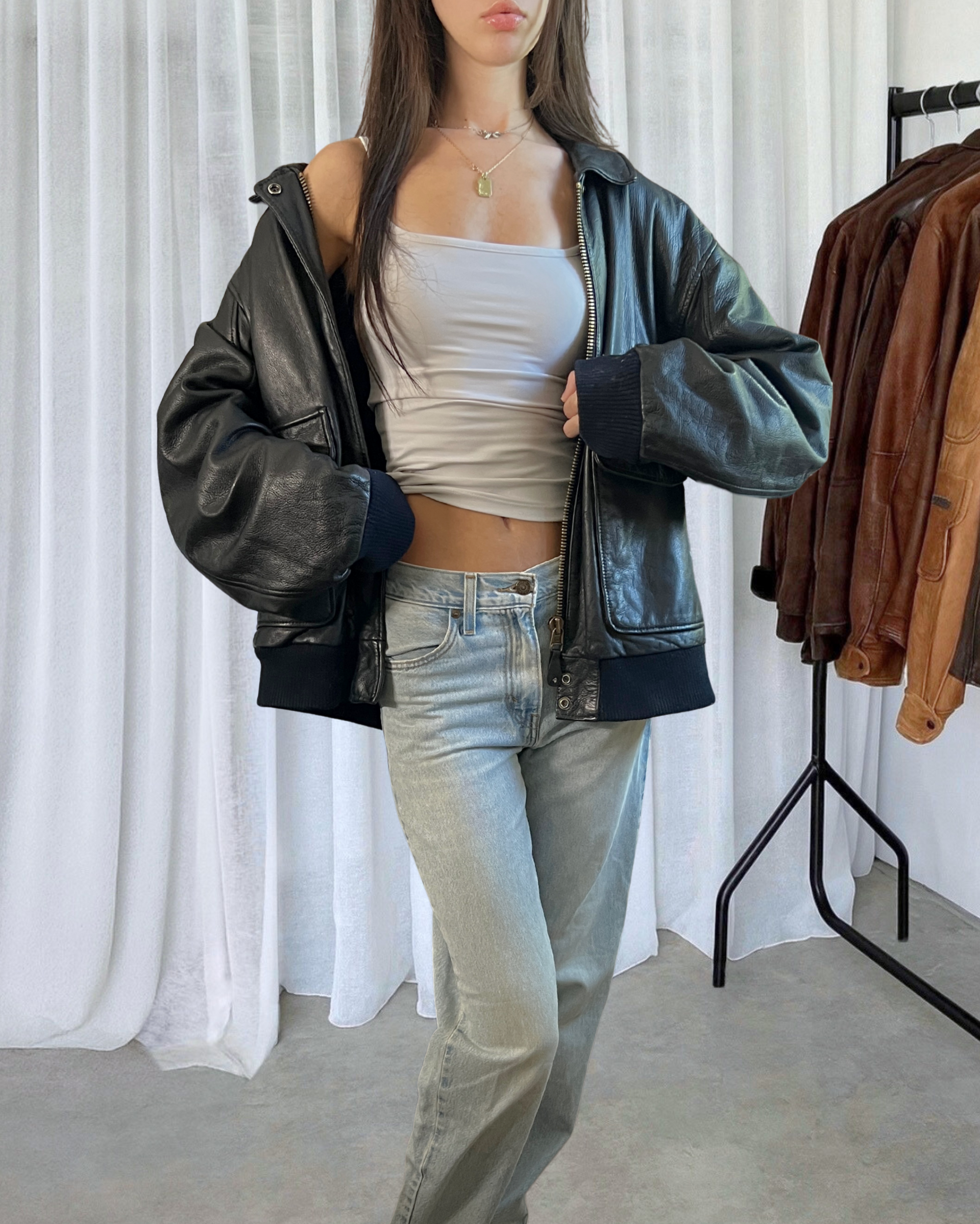 Sashy Leather Bomber