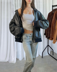 Sashy Leather Bomber