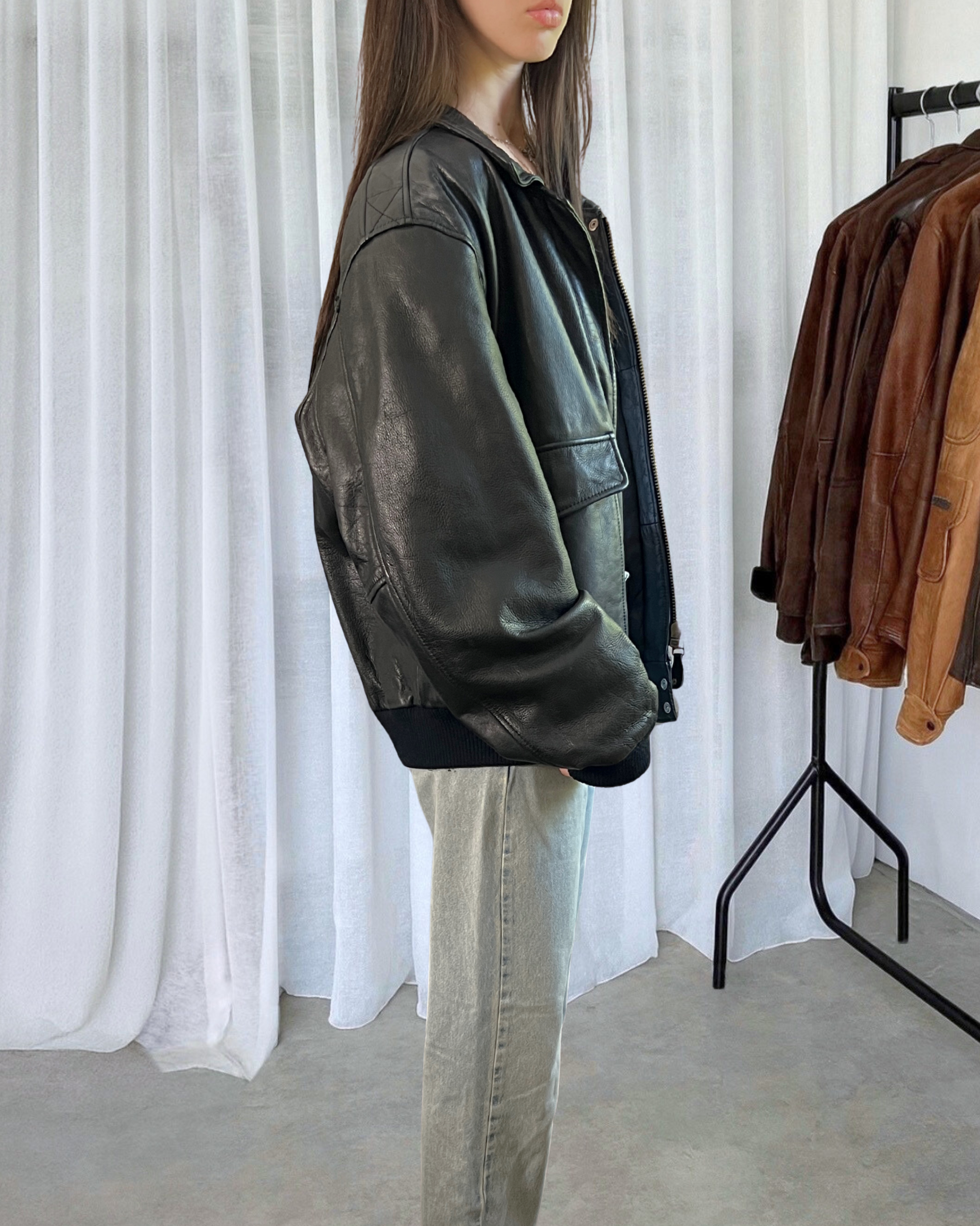 Sashy Leather Bomber