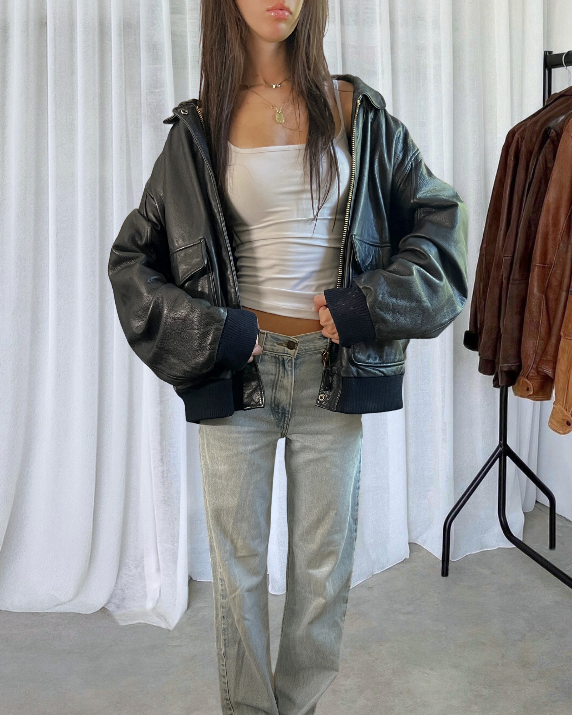 Sashy Leather Bomber