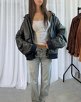 Sashy Leather Bomber