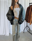 Sashy Leather Bomber