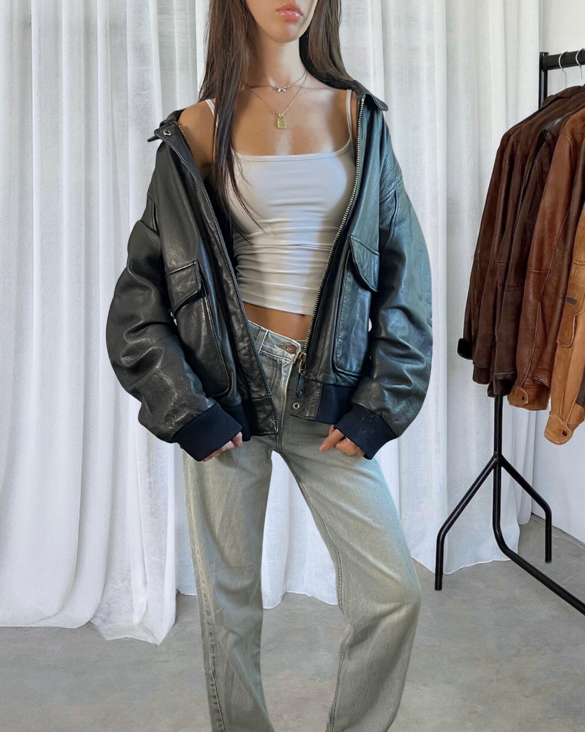 Sashy Leather Bomber