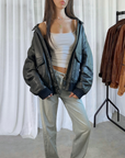 Sashy Leather Bomber