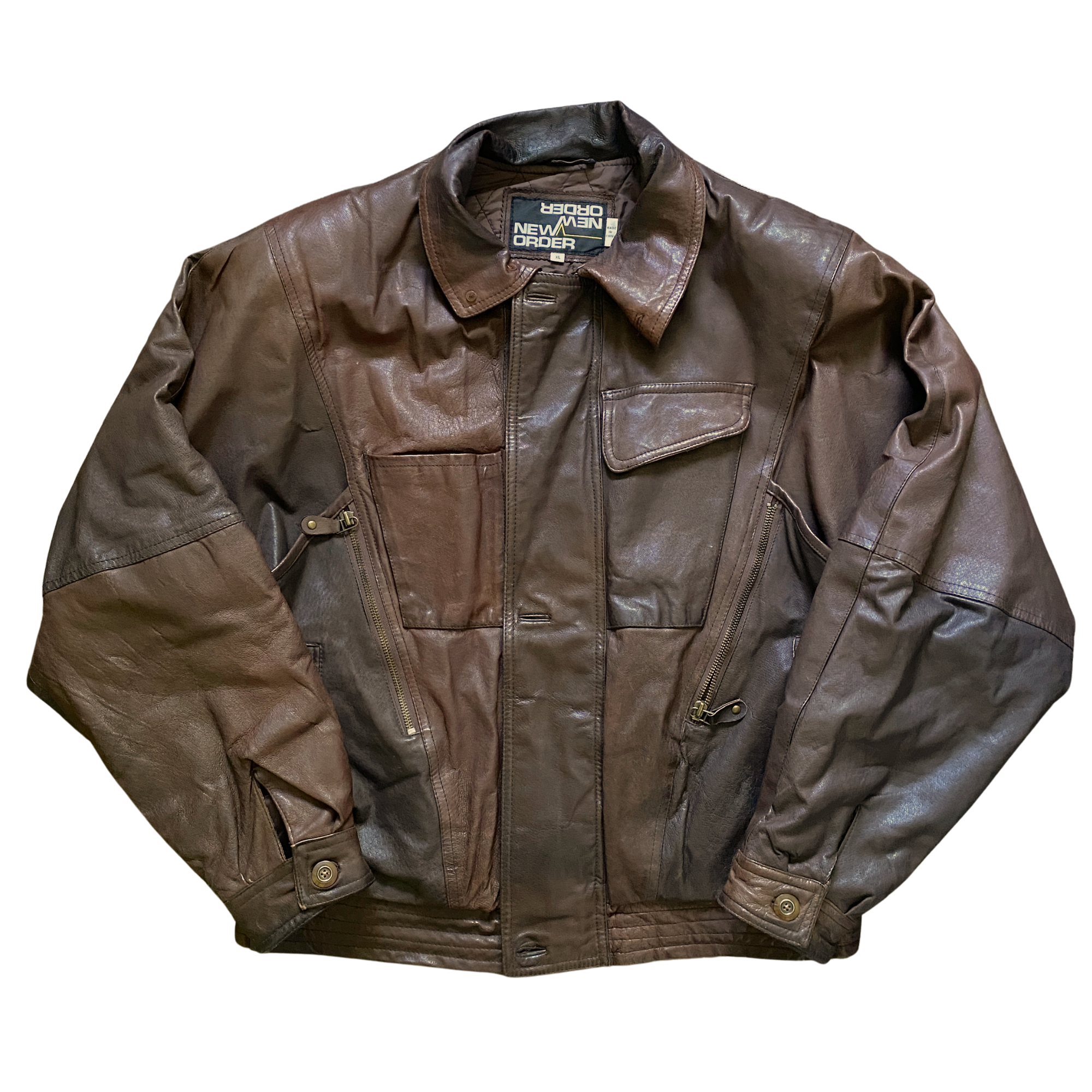 Sepia Leather Bomber
