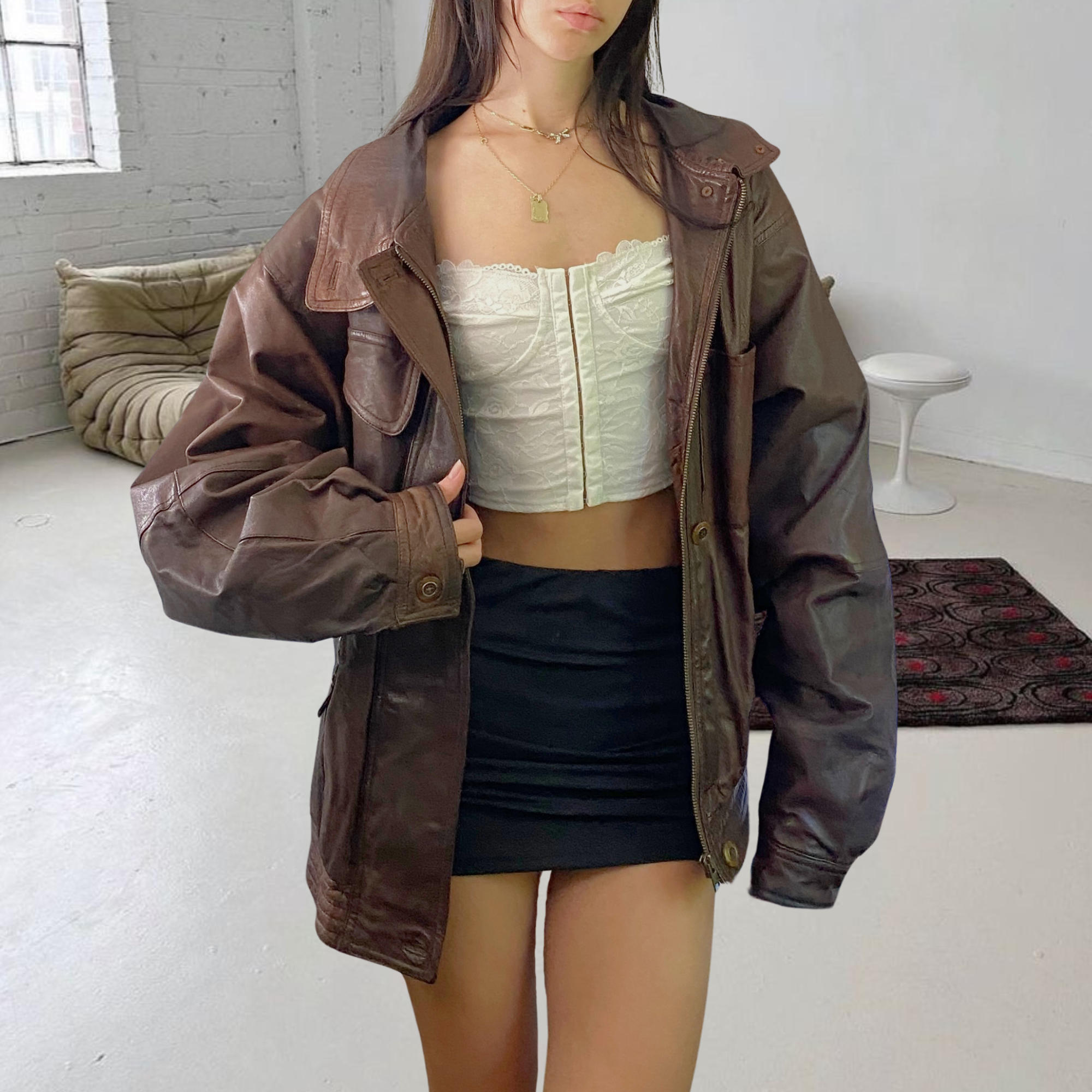 Sepia Leather Bomber