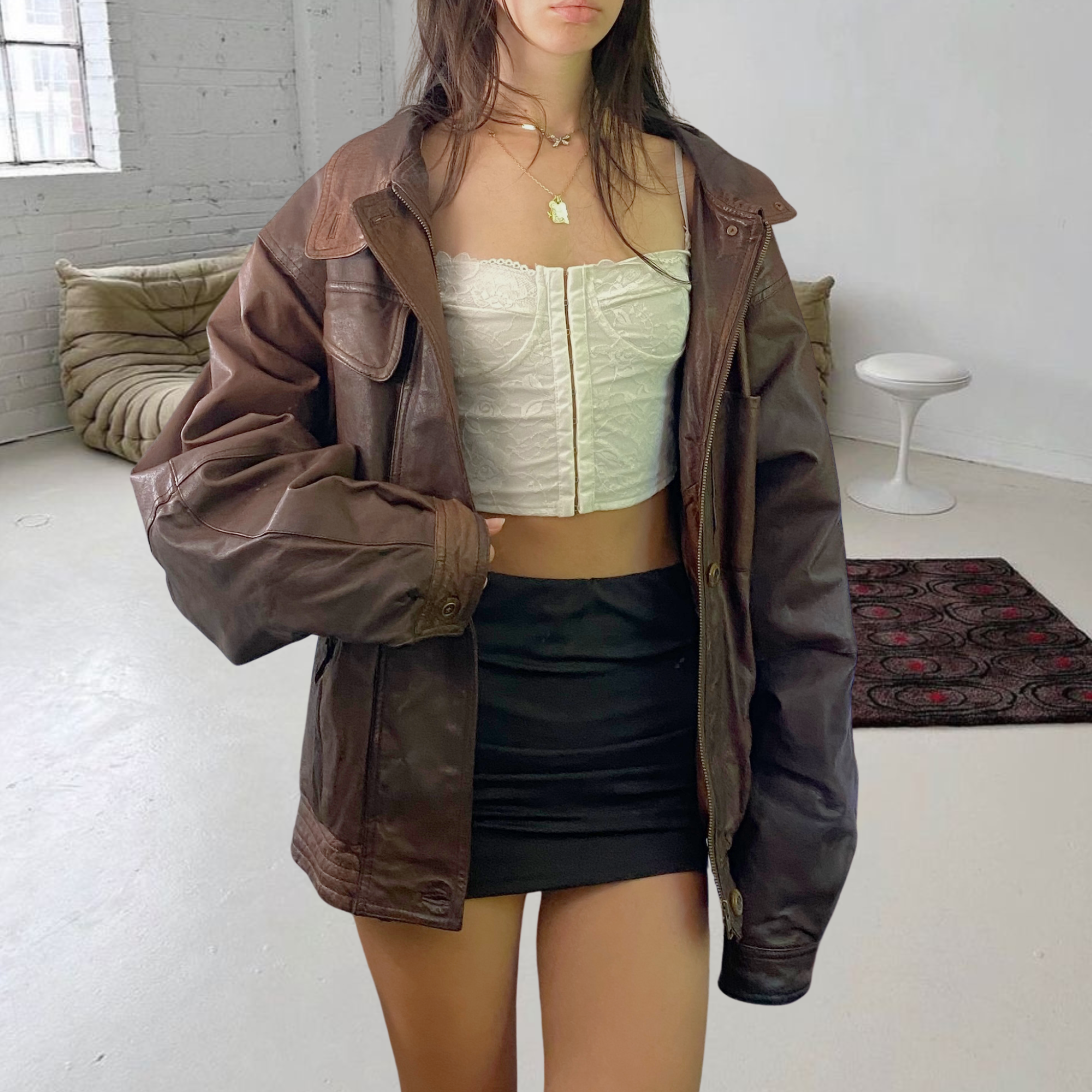 Sepia Leather Bomber