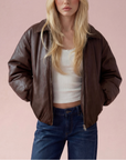 Brown Puff Leather Bomber
