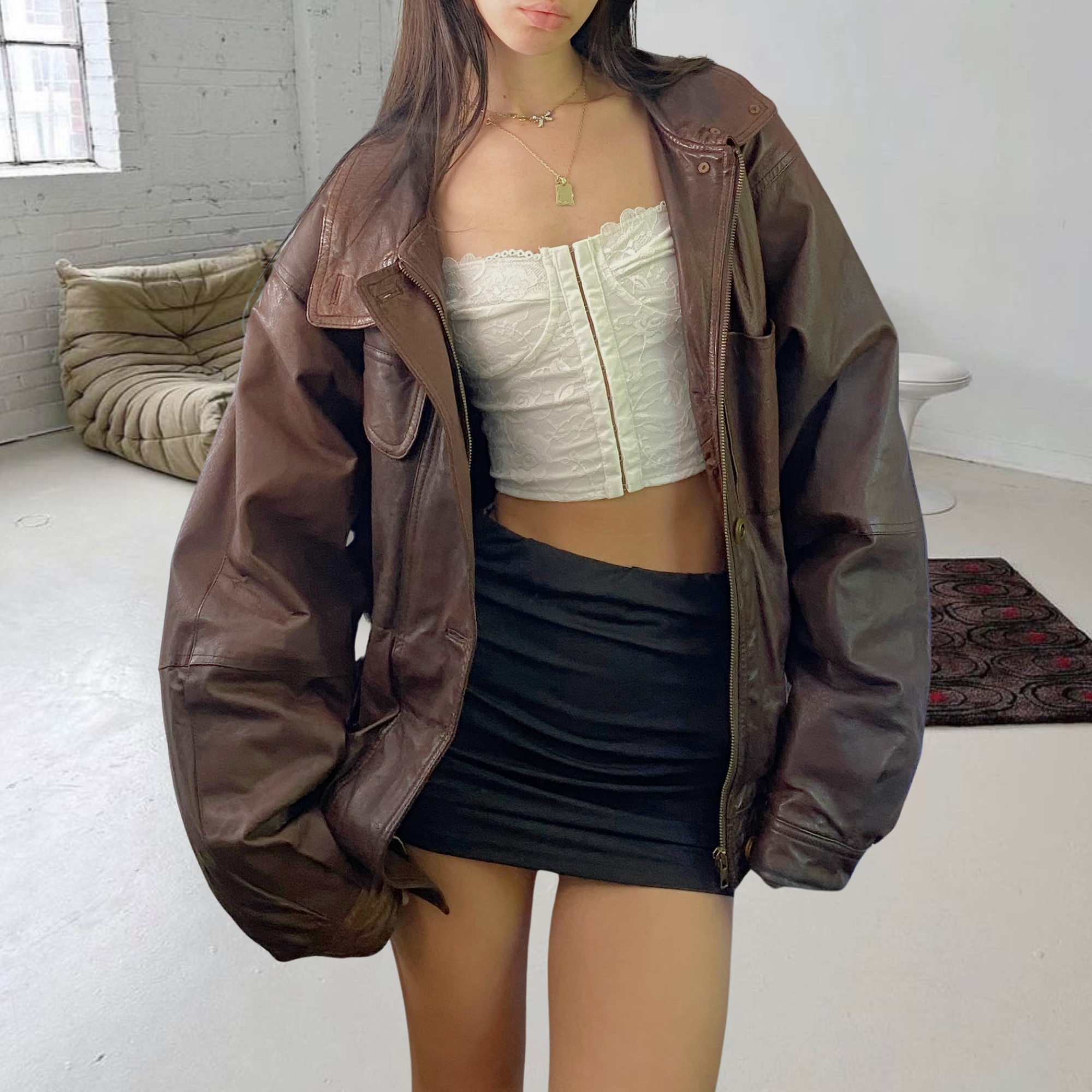 Sepia Leather Bomber