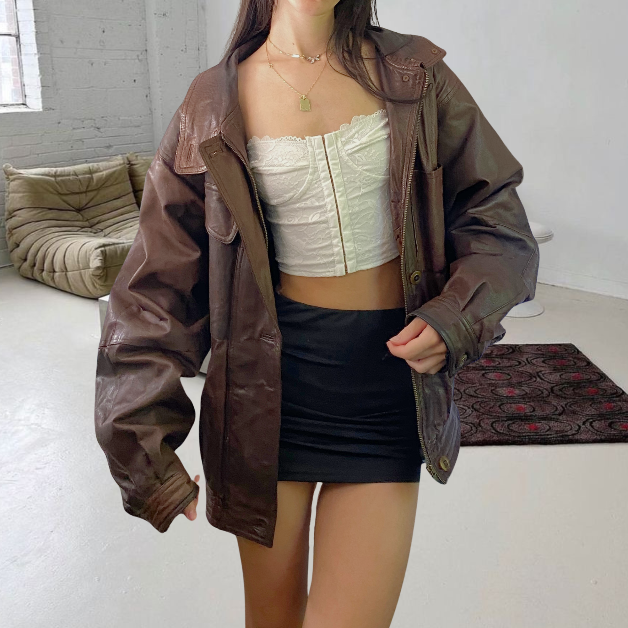 Sepia Leather Bomber