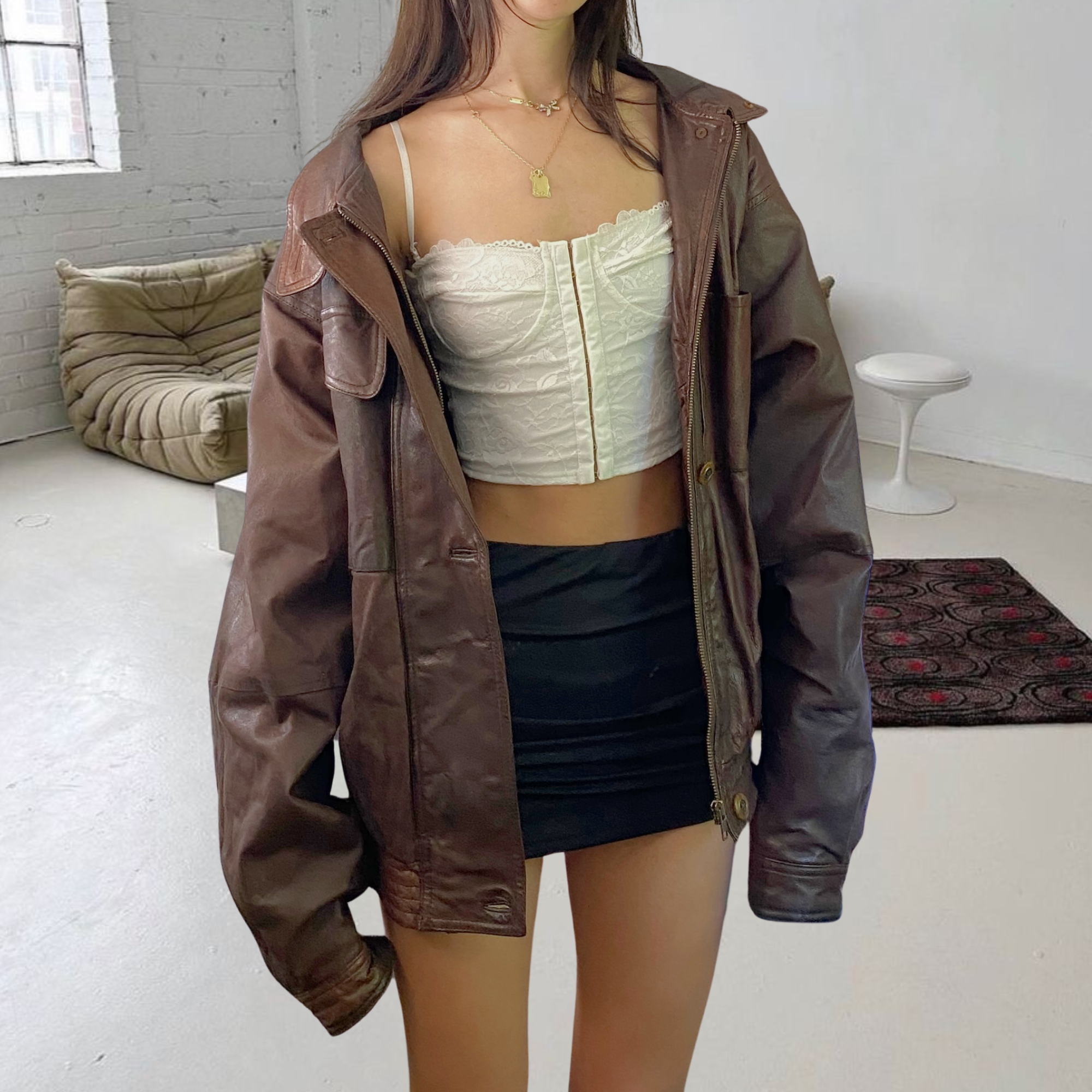 Sepia Leather Bomber