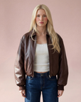 Brown Puff Leather Bomber