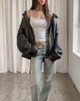 Daisy Leather Bomber