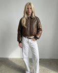 Brown Puff Leather Bomber