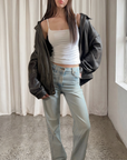 Daisy Leather Bomber