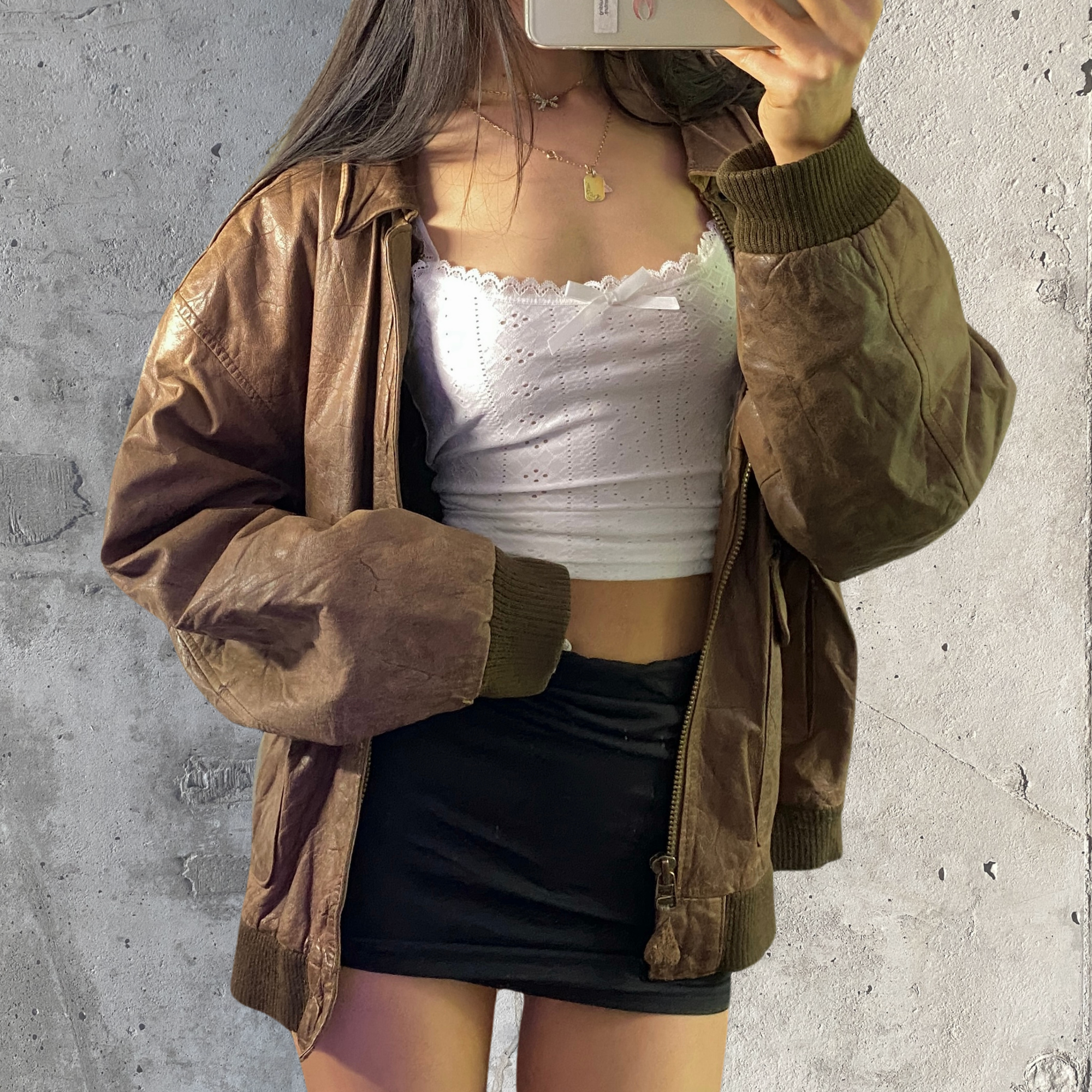 Tan Leather Bomber