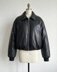 Black Puff Leather Bomber