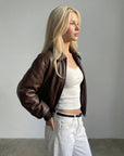 Brown Puff Leather Bomber