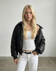 Black Puff Leather Bomber