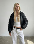Brown Puff Leather Bomber
