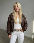 Brown Puff Leather Bomber