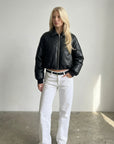 Black Puff Leather Bomber