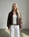 Brown Puff Leather Bomber