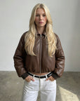 Brown Puff Leather Bomber