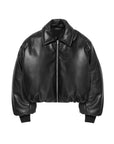 Black Puff Leather Bomber