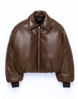 Brown Puff Leather Bomber