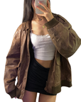 Tan Leather Bomber