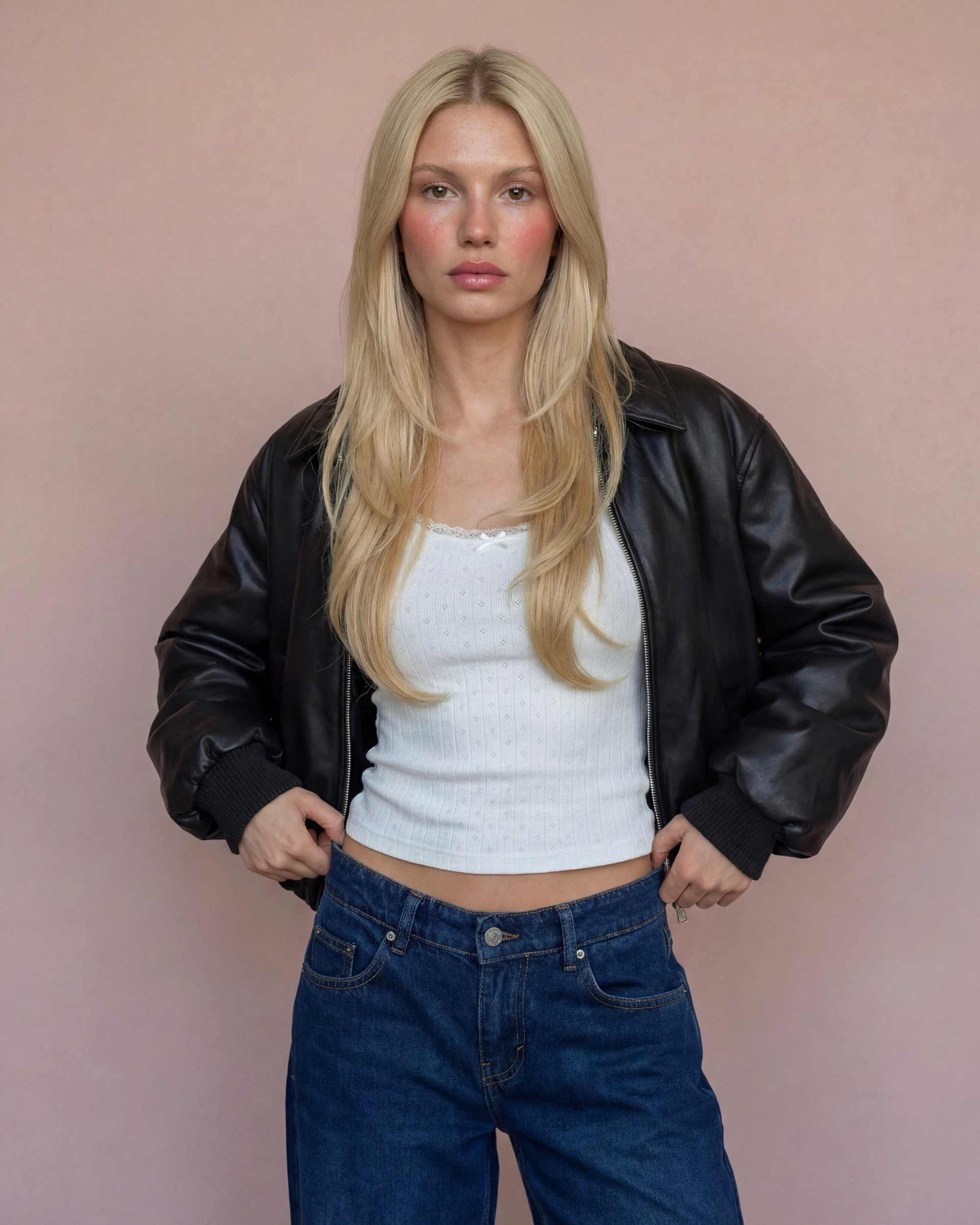 Brown Puff Leather Bomber