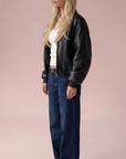 Black Puff Leather Bomber