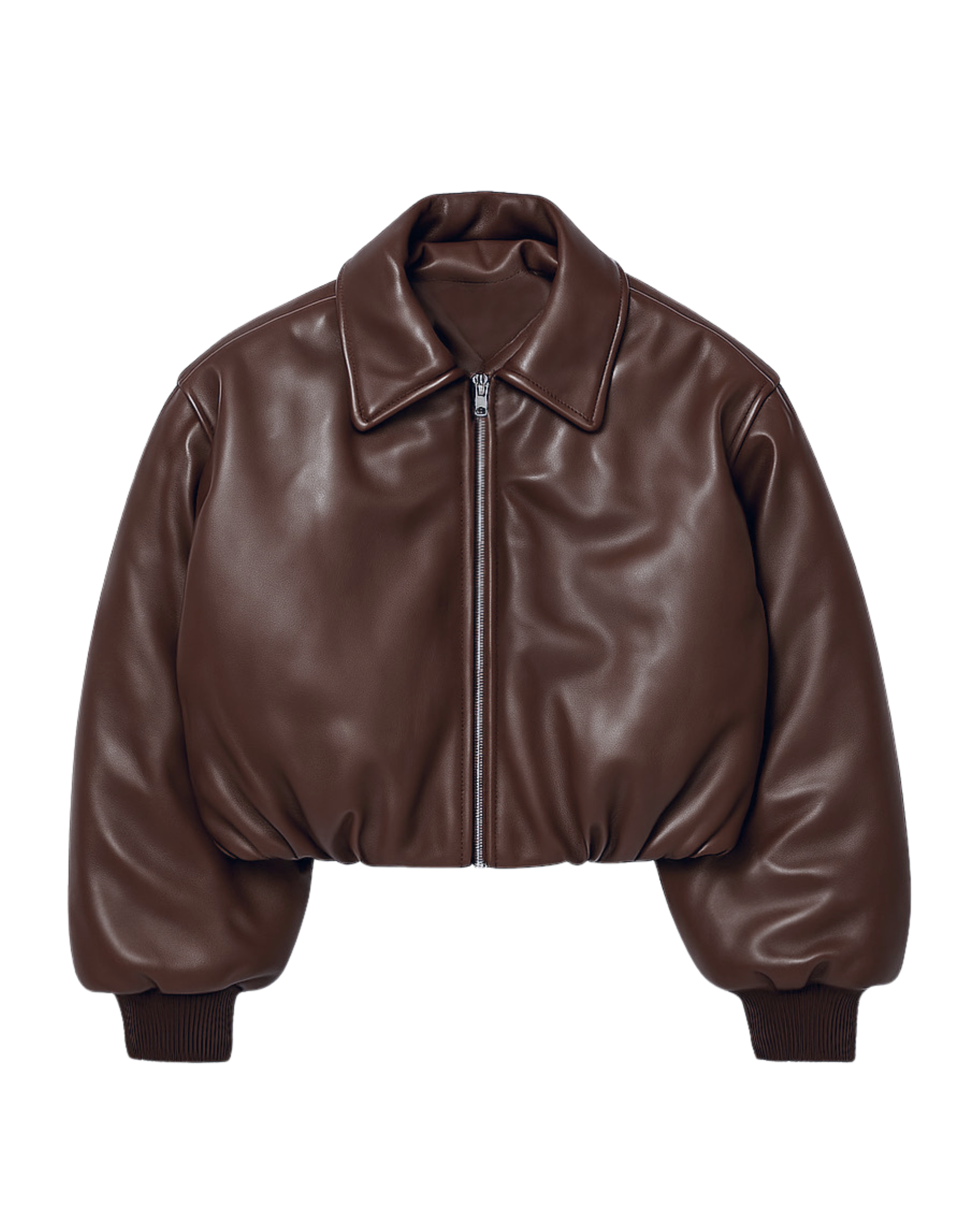 Black Puff Leather Bomber