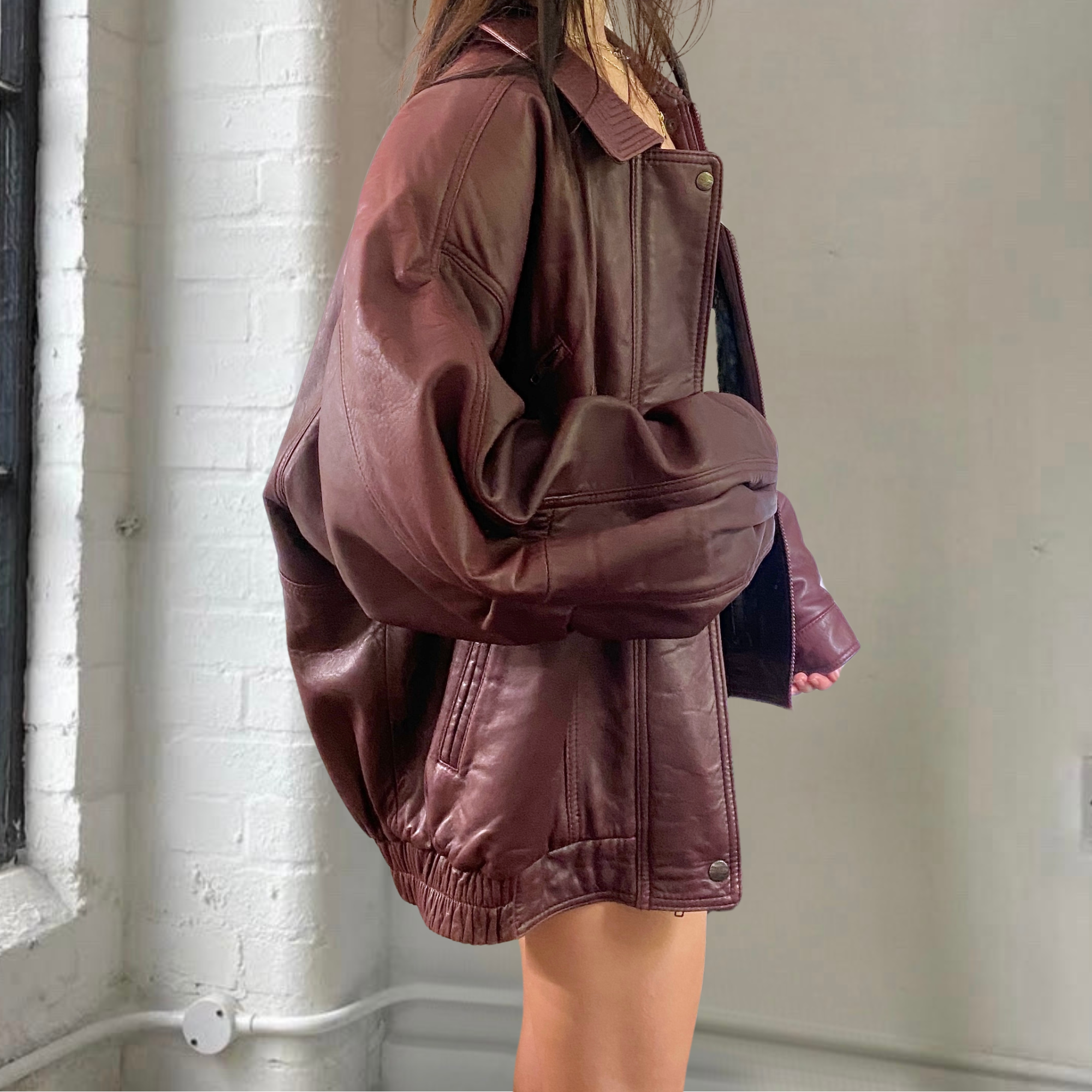 Maroon Leather Bomber