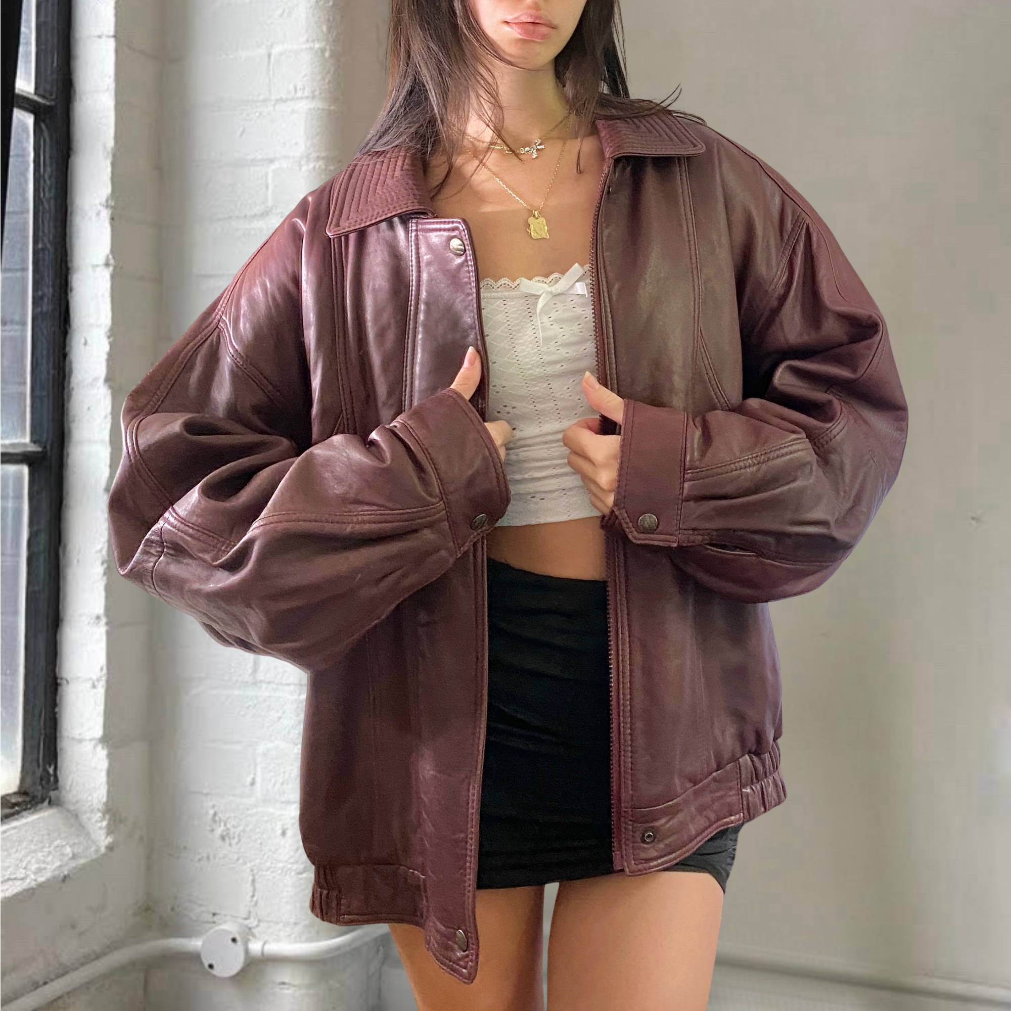 Maroon Leather Bomber