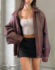 Maroon Leather Bomber