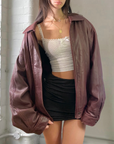 Maroon Leather Bomber