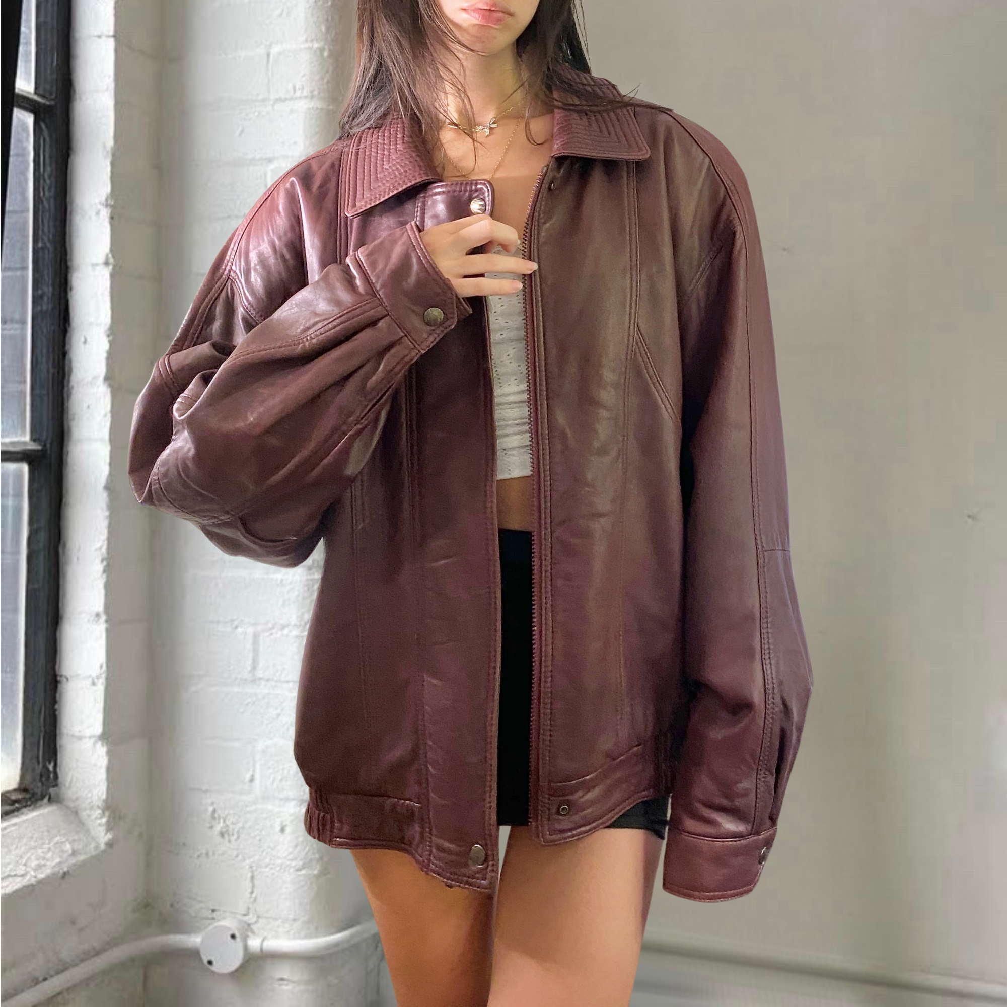 Maroon Leather Bomber