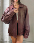 Maroon Leather Bomber