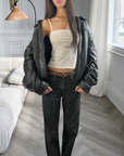 Dove Leather Bomber