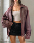 Maroon Leather Bomber