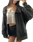 Olive Leather Bomber