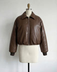Brown Puff Leather Bomber