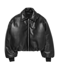 Brown Puff Leather Bomber