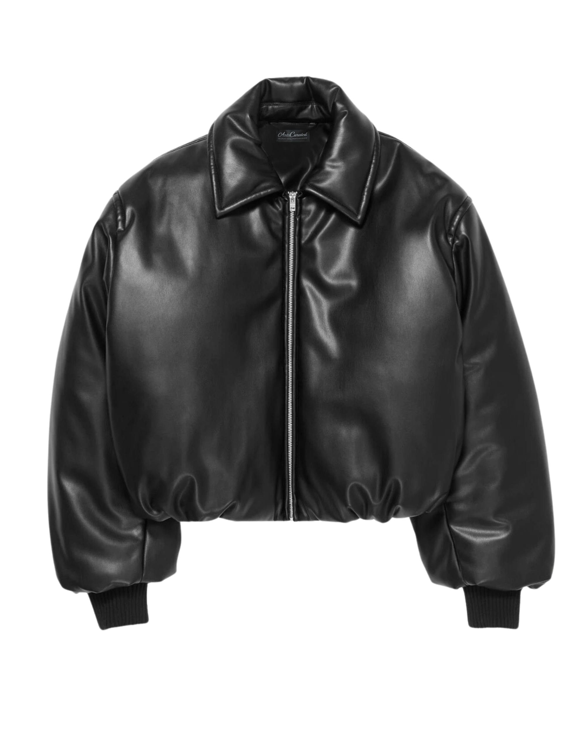 Black Puff Leather Bomber