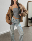 Peanut Leather Bomber