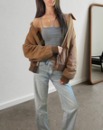 Peanut Leather Bomber
